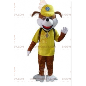 BIGGYMONKEY™ maskotkostume af brun hund i gult outfit