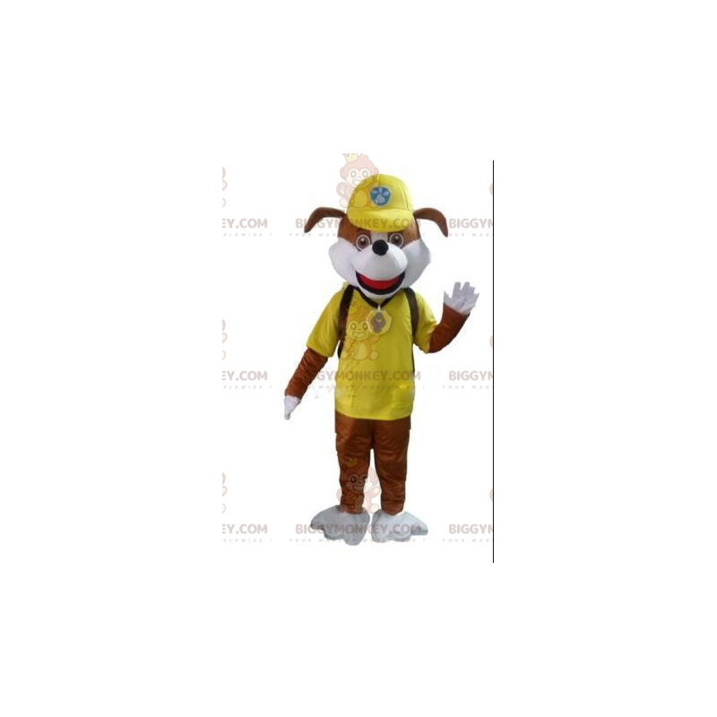 BIGGYMONKEY™ Mascot Costume of Brown Dog in Yellow Outfit