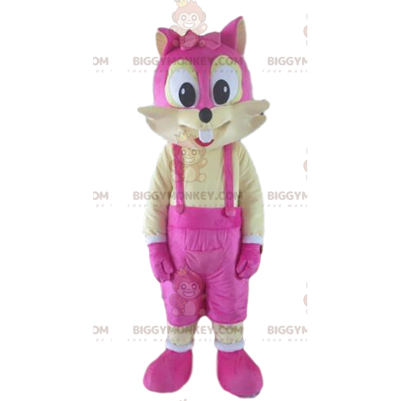 BIGGYMONKEY™ costume mascotte scoiattolo giallo e rosa, costume