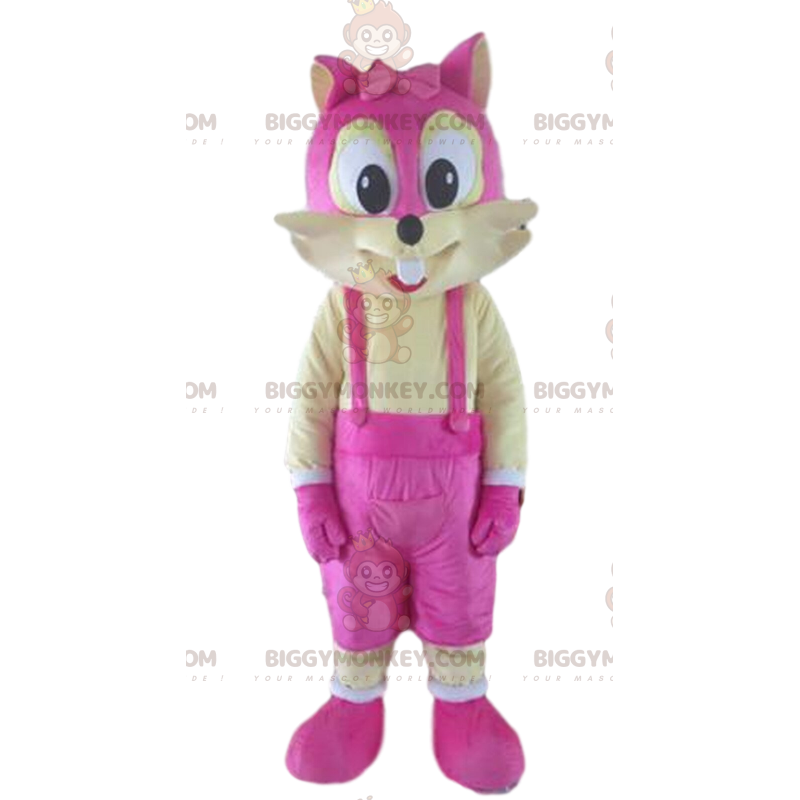 Costume de mascotte BIGGYMONKEY™ d'écureuil jaune et rose