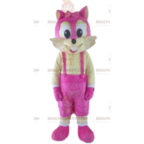 BIGGYMONKEY™ costume mascotte scoiattolo giallo e rosa, costume