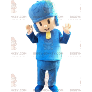 Boy BIGGYMONKEY™ Mascot Costume Dressed in Blue with Beanie -
