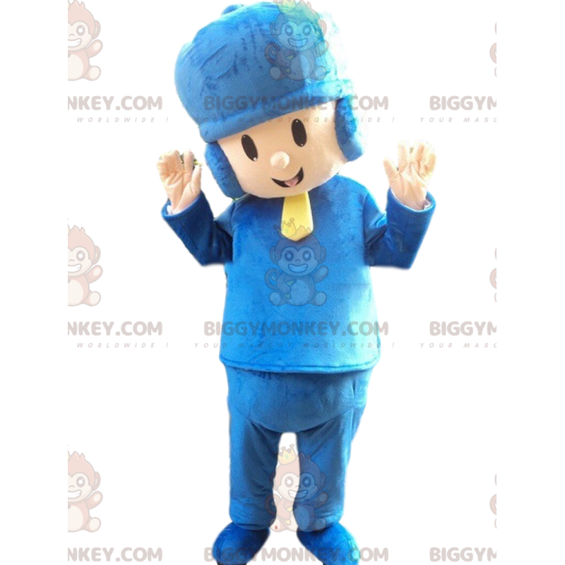 Traje de mascote de menino BIGGYMONKEY™ vestido de azul com