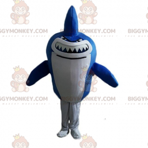 BIGGYMONKEY™ maskotdräkt jätte blå och vit haj, havsdräkt -