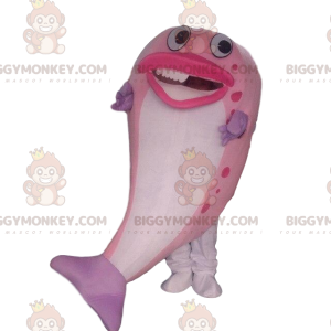 BIGGYMONKEY™ maskotdräkt rosa och vit fisk, jättefiskdräkt -