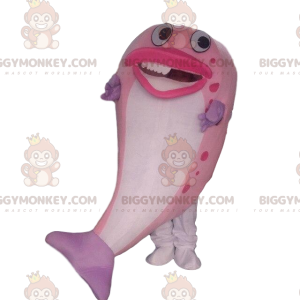 Costume de mascotte BIGGYMONKEY™ de poisson rose et blanc