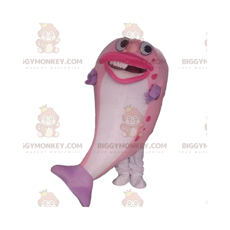 BIGGYMONKEY™ costume da mascotte pesce rosa e bianco, costume