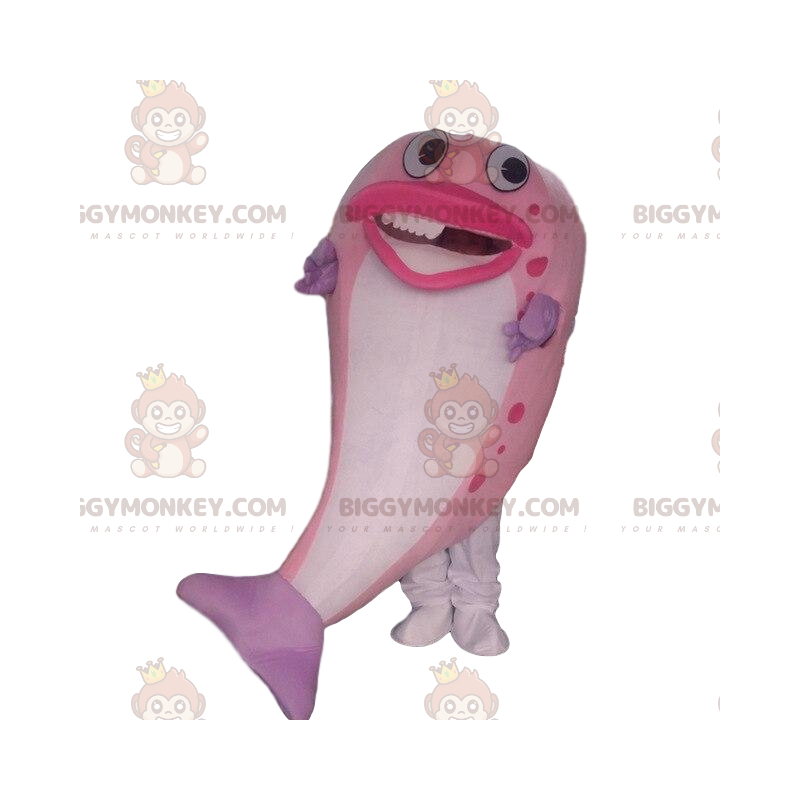 Costume de mascotte BIGGYMONKEY™ de poisson rose et blanc