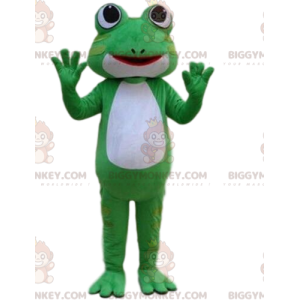 Traje de mascote BIGGYMONKEY™ rã verde e branca, fantasia de