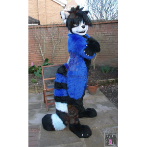 Disfraz de mascota BIGGYMONKEY™ de gato azul, blanco y negro -