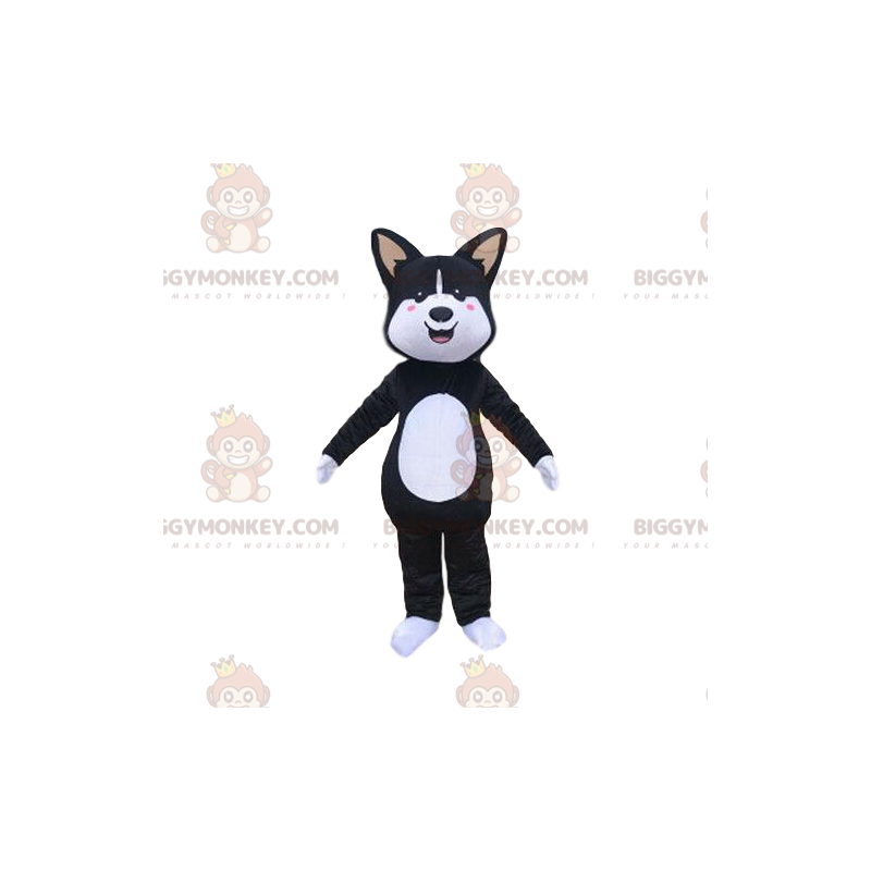 Traje de mascote BIGGYMONKEY™ de cachorro preto e branco