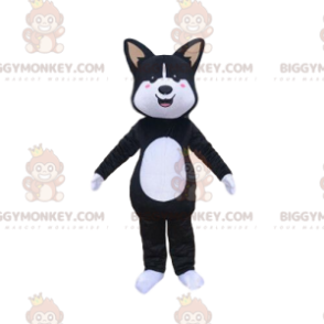 Traje de mascote BIGGYMONKEY™ de cachorro preto e branco