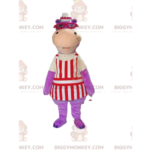 BIGGYMONKEY™ mascottekostuum paarse nijlpaard in ober outfit -