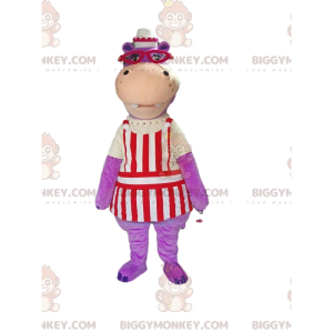 Fantasia de mascote BIGGYMONKEY™ hipopótamo roxo com roupa de