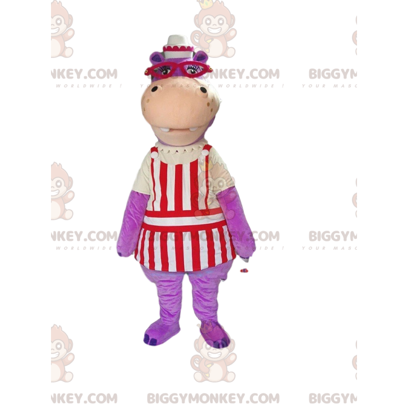 BIGGYMONKEY™ Mascot Costume Purple Hippo In Waiter Outfit –