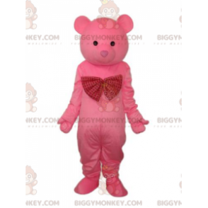 Pink bear BIGGYMONKEY™ mascot costume, pink teddy bear costume