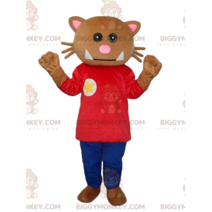 Traje de mascote Cat BIGGYMONKEY™, fantasia de gato marrom –