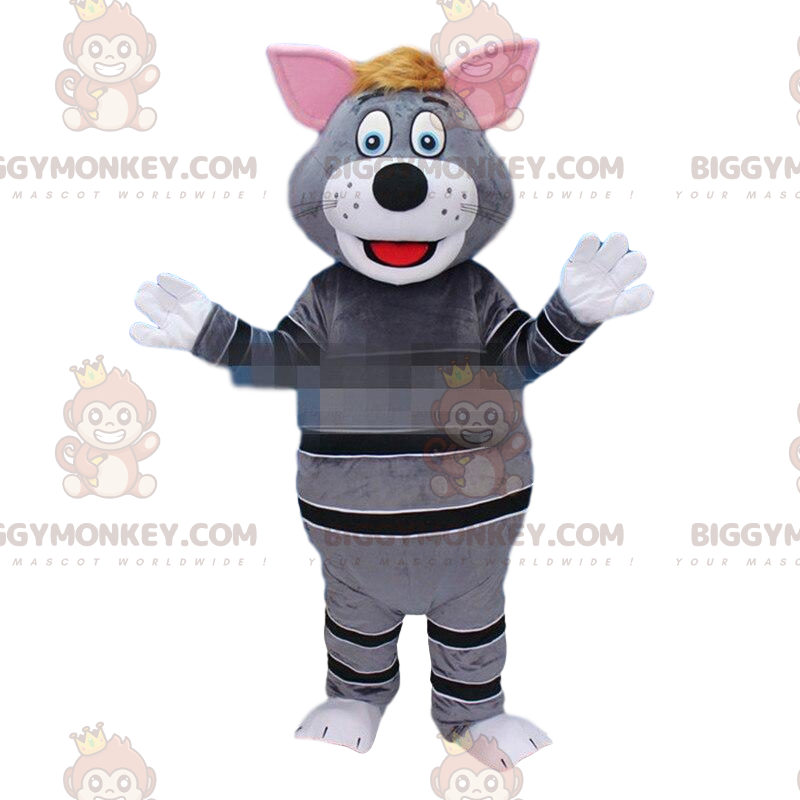 BIGGYMONKEY™ mascot costume gray cat, gray and black tomcat