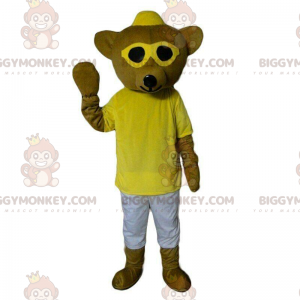 Bamse BIGGYMONKEY™ maskotkostume med briller, gul bjørnekostume