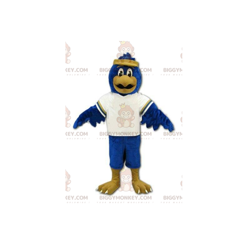 Sporty ørn BIGGYMONKEY™ maskot kostume, blå fugl kostume, kæmpe