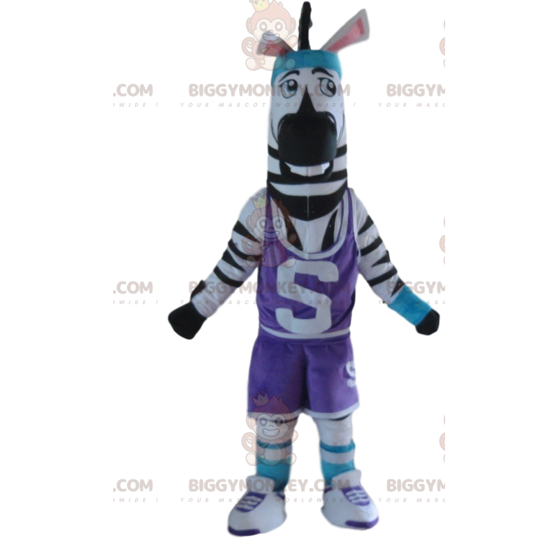 Costume de mascotte BIGGYMONKEY™ de zèbre en tenue de sport