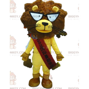 BIGGYMONKEY™ costume mascotte leone con occhiali, costume leone