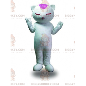 Vit katt BIGGYMONKEY™ maskotdräkt, meditationsdräkt, zen-dräkt