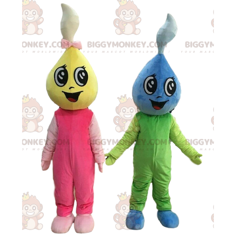 2 mascote BIGGYMONKEY™ de gotas de água coloridas, fantasias