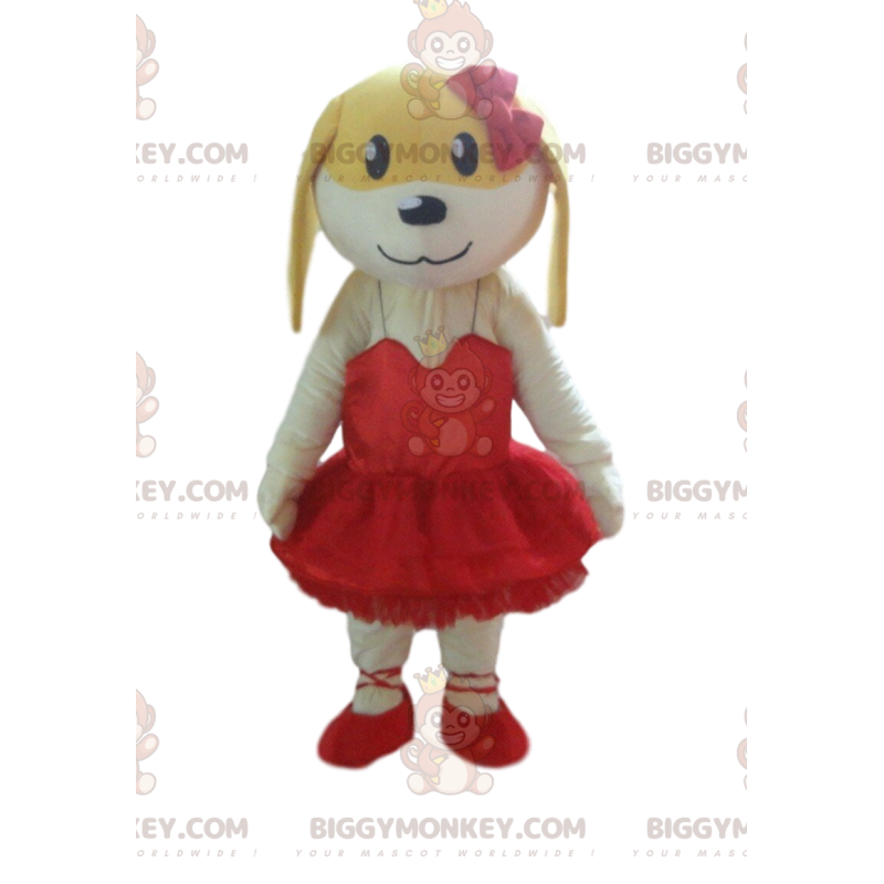 BIGGYMONKEY™ costume da mascotte cane giallo e bianco in rosa