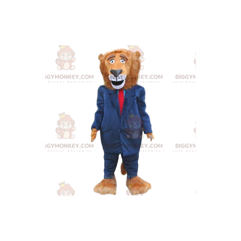 Lion BIGGYMONKEY™ Mascot Costume Dressed in Blue Suit, Stylish