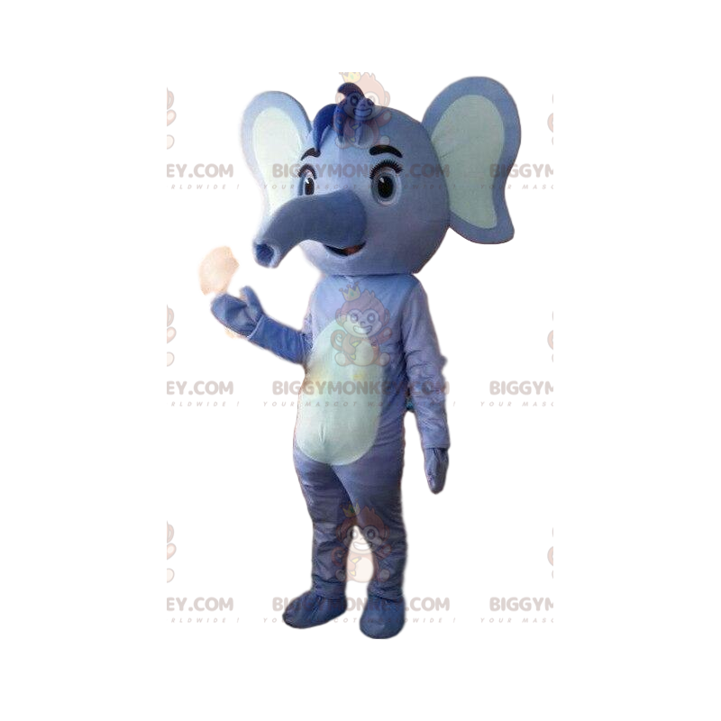 Blauwe en witte olifant BIGGYMONKEY™ mascottekostuum, blauwe