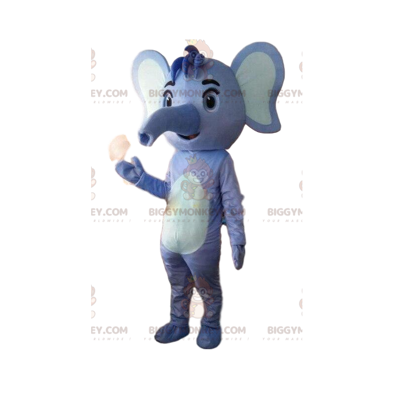 Blå och vit elefant BIGGYMONKEY™ maskotdräkt, blå