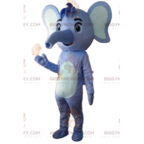 Blau-weißer Elefant BIGGYMONKEY™ Maskottchen-Kostüm, blaues