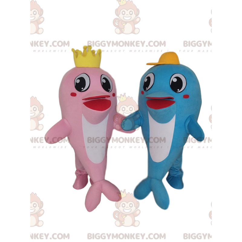 BIGGYMONKEY™ delfiinien maskotti, yksi vaaleanpunainen ja yksi