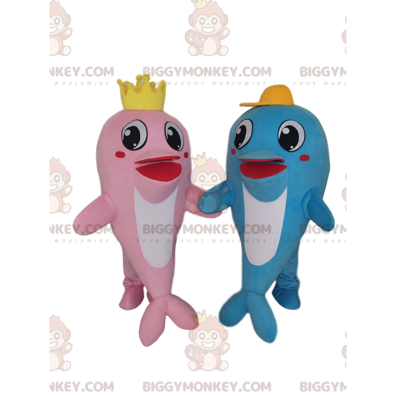 BIGGYMONKEY™s Delfin-Maskottchen, ein rosa und ein blaues