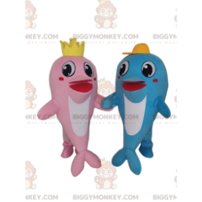 Mascote golfinho do BIGGYMONKEY™, um rosa e um azul, par de