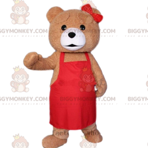 Ruskea karhu BIGGYMONKEY™ maskottiasu esiliinalla, kokkiasu -