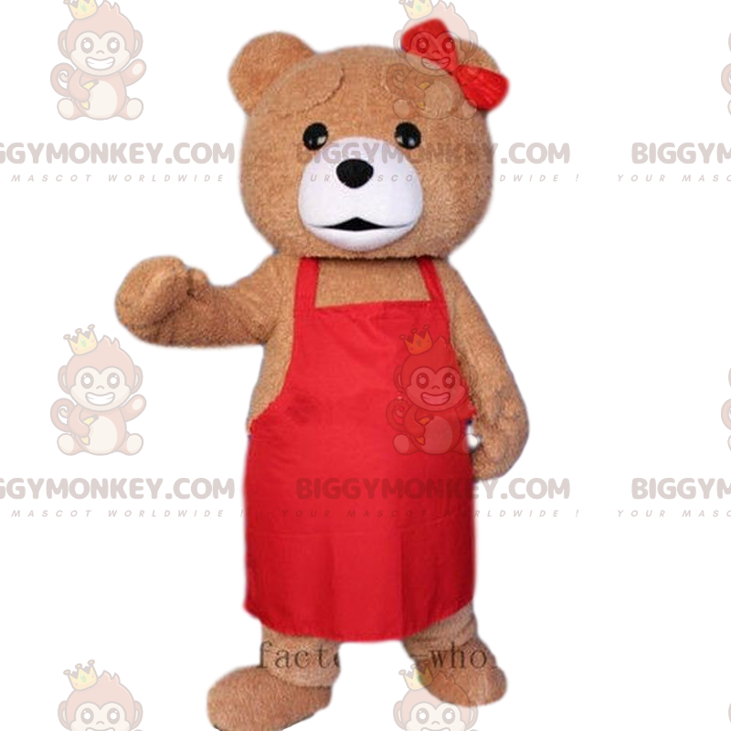 Brown bear BIGGYMONKEY™ mascot costume with apron, cook costume