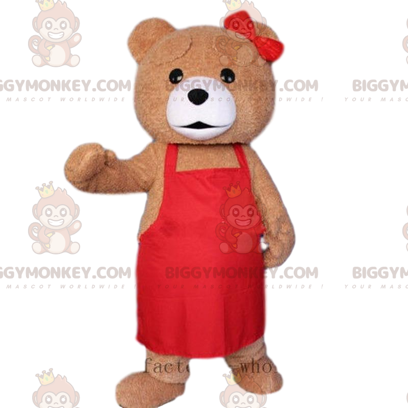 Brun björn BIGGYMONKEY™ maskotdräkt med förkläde, kockdräkt -