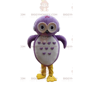 Costume de mascotte BIGGYMONKEY™ de hibou violet et blanc avec