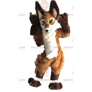 Traje de mascote BIGGYMONKEY™ de raposa marrom e branca, muito