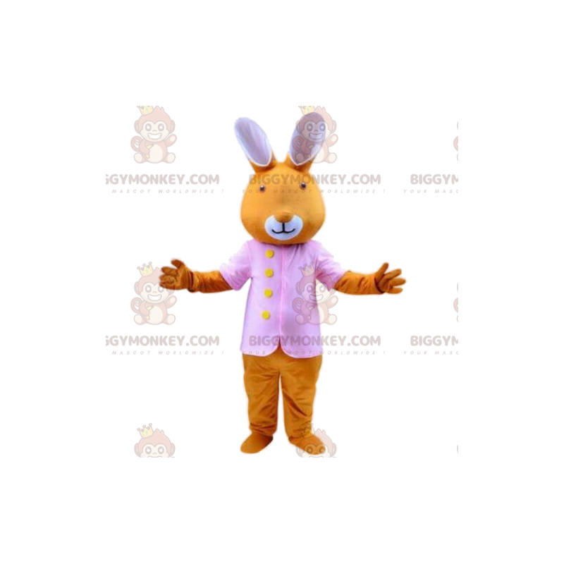 Orange bunny BIGGYMONKEY™ mascot costume with pink jacket