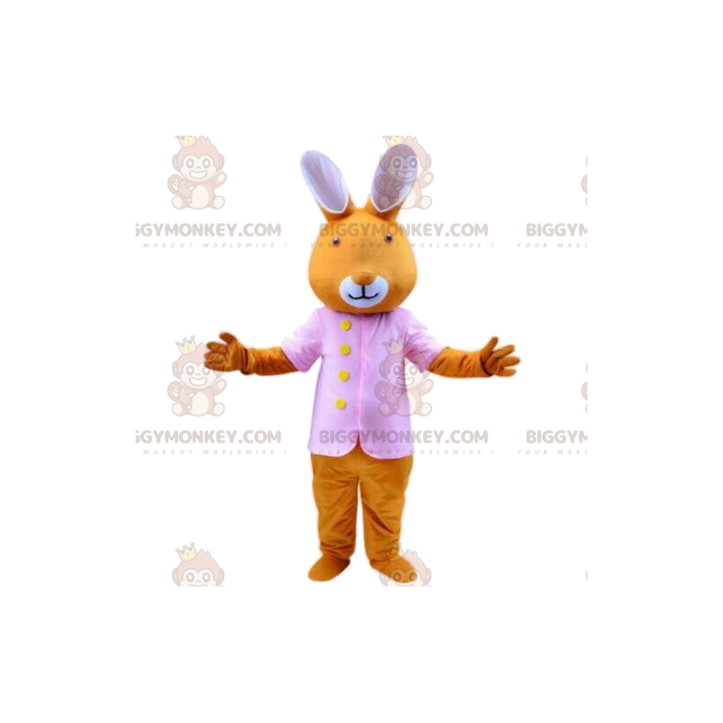 Orange kanin BIGGYMONKEY™ maskotdräkt med rosa jacka, påskdräkt