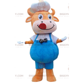 Traje de mascote Orange Cow BIGGYMONKEY™ com macacão e chapéu –