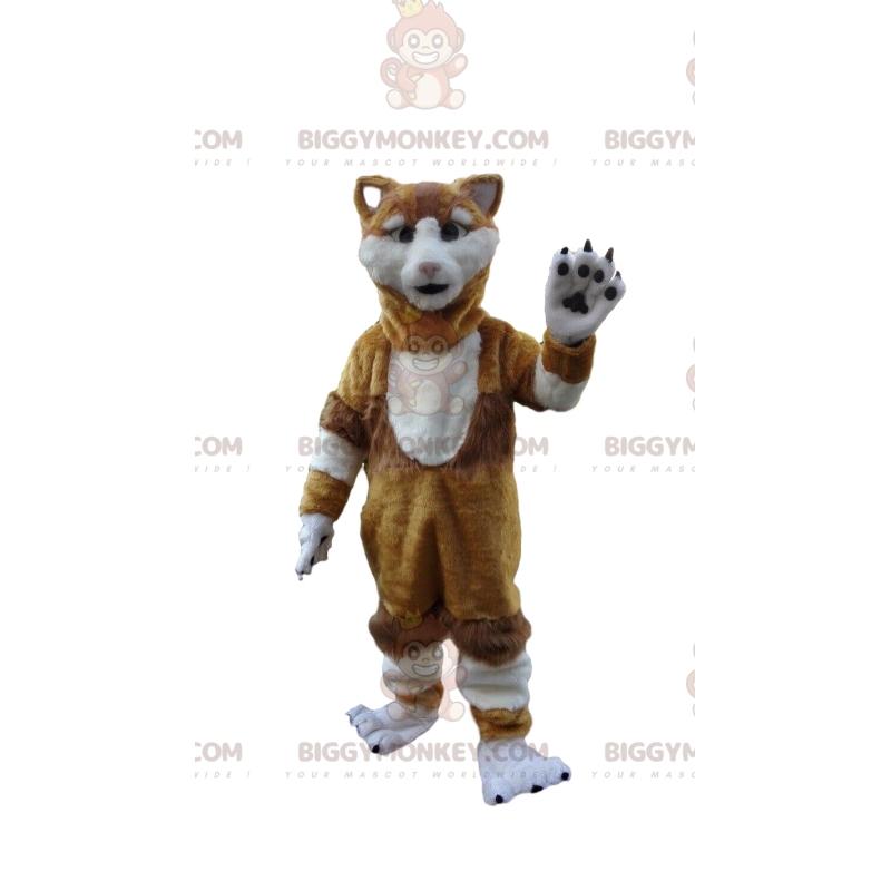 Brown and white cat BIGGYMONKEY™ mascot costume, realistic cat