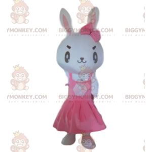 BIGGYMONKEY™ costume mascotte coniglio bianco con vestito rosa