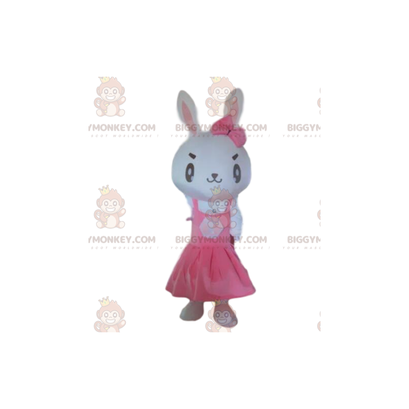 BIGGYMONKEY™ mascot costume white rabbit with pink dress