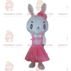 BIGGYMONKEY™ mascot costume white rabbit with pink dress