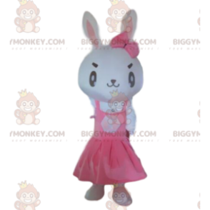 Kostým maskota BIGGYMONKEY™ bílý králík s růžovými šaty