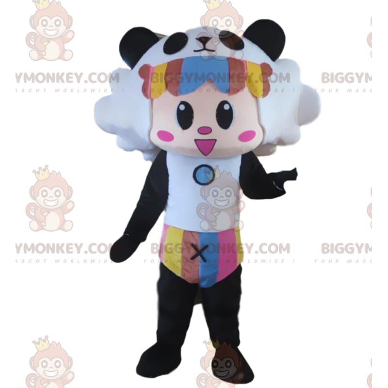 BIGGYMONKEY™ mascot costume of panda dressed as a sheep, animal